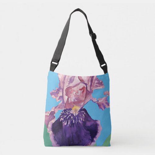 Iris Watercolor Purple Floral Tote Crossbody Bag