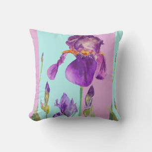 Iris Watercolor Purple Flower floral Decor Cushion