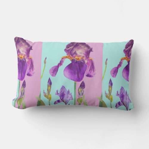Iris Watercolor Purple Flower floral Decor Cushion