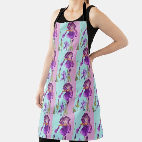 Iris Watercolor Purple Flower floral Kitchen Apron