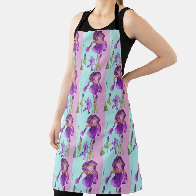 Iris Watercolor Purple Flower floral Kitchen Apron (Insitu)