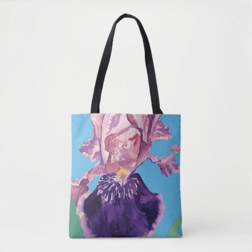 Iris Watercolor Purple Flower Floral Tote Bag