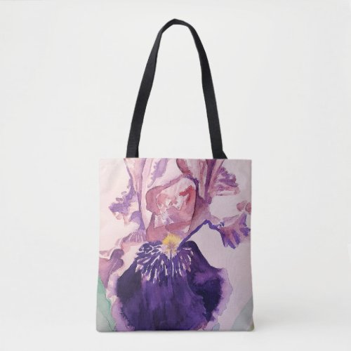 Iris Watercolor Purple Flower Floral Tote Bag