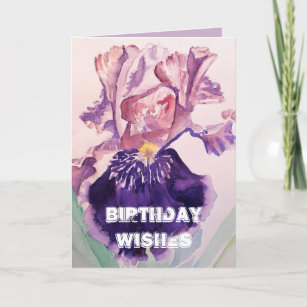 Iris watercolor Purple Garden Love Birthday Card