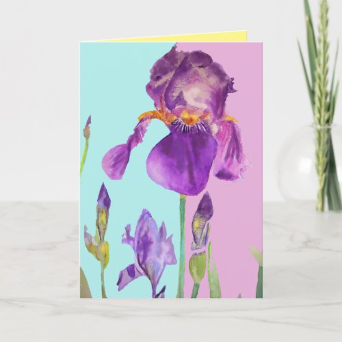 Iris Watercolour Painting Purple flower Floral art Card