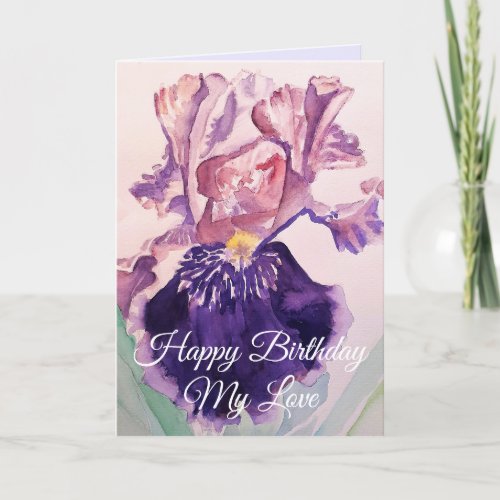 Iris Watercolour Purple Garden Birthday Greetings Card