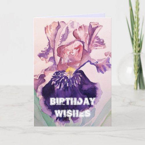 Iris Watercolour Purple Garden Floral Birthday Card