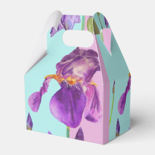 Iris Wedding Cake Favor Box Purple Aqua Flowers