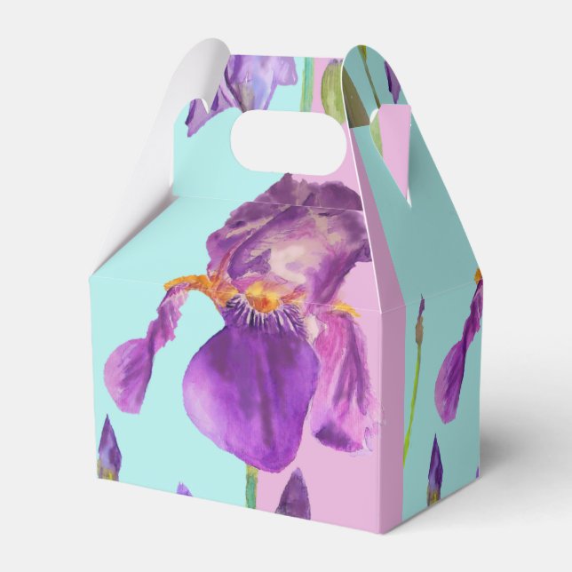 Iris Wedding Cake Favor Box Purple Aqua Flowers (Front Side)