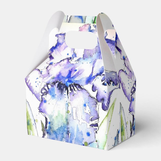 Iris Wedding Cake Favor Box Purple Blue Flowers (Front Side)