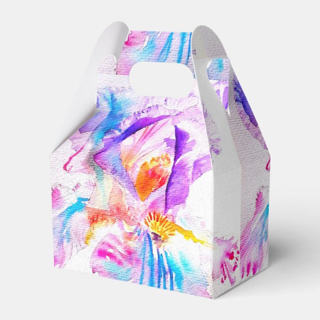 Iris Wedding Cake Favor Box Purple Blue Flowers (Front Side)