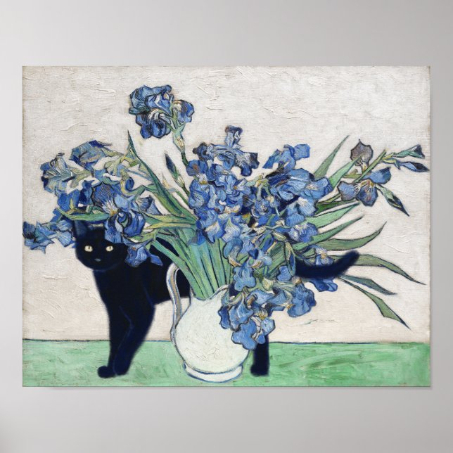 Irises and a cat - Interfering Van Gogh Series Poster (Front)