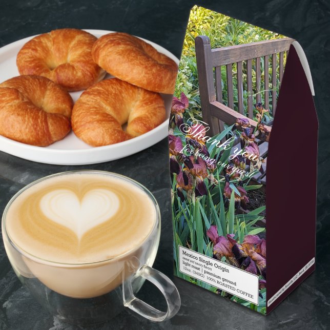 Irises and Garden Park Bench Floral Thank You Roasted Coffee (Breakfast)