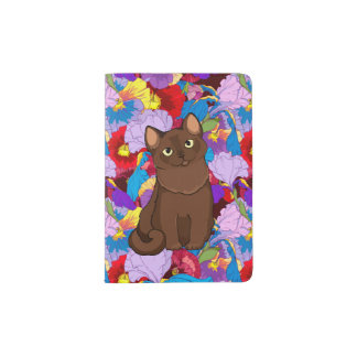 Irises and pansies and cat passport holder