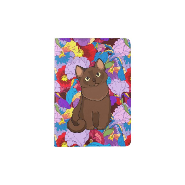 Irises and pansies and cat passport holder (Front)