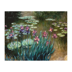 Irises and Water Lilies in the Garden at Giverny Wood Wall Art