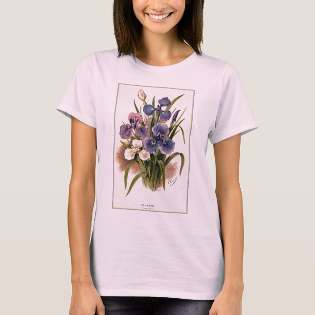 Irises Antique Botanical Print T-Shirt (Front)
