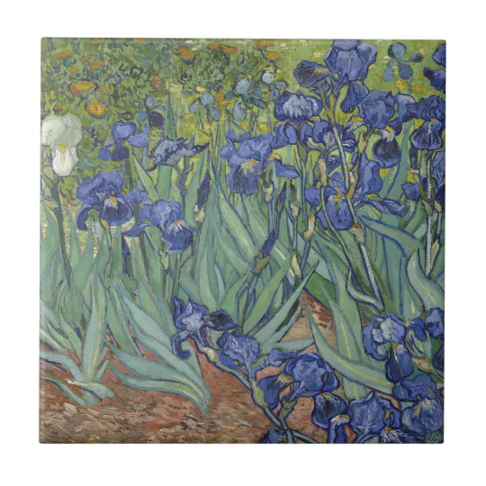 Vintage Original Style  Blue Sunflower Iris Border Decorative Tile 