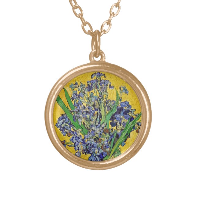 Irises by Van Gogh Gold Plated Necklace (Front)