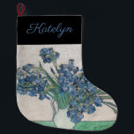 Irises by van Gogh: Large Christmas Stocking<br><div class="desc">Vincent van Gogh's pretty artwork,  Irises is presented on this item.  There are multiple works by van Gogh that are named Irises.  This beauty is from 1890.  Keep text,  change it,  or delete it. Public domain work. Sharon Lee Hudson.</div>