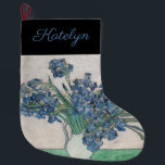 Irises by van Gogh: Large Christmas Stocking<br><div class="desc">Vincent van Gogh's pretty artwork,  Irises is presented on this item.  There are multiple works by van Gogh that are named Irises.  This beauty is from 1890.  Keep text,  change it,  or delete it. Public domain work. Sharon Lee Hudson.</div>