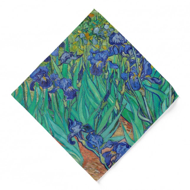 Irises by Van Gogh Painting Art Blue Green Bandana (Front)