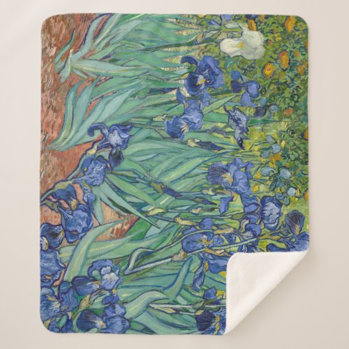 Irises by Van Gogh Sherpa Blanket