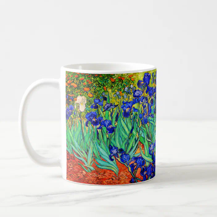 Irises on Green Mug Large 15 oz Ceramic Coffee Mug 
