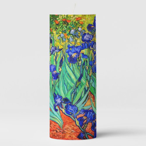 Irises by Vincent Van Gogh Pillar Candle