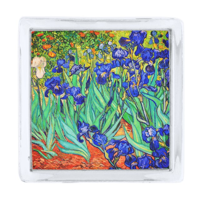 Irises by Vincent Van Gogh Silver Finish Lapel Pin (Front)