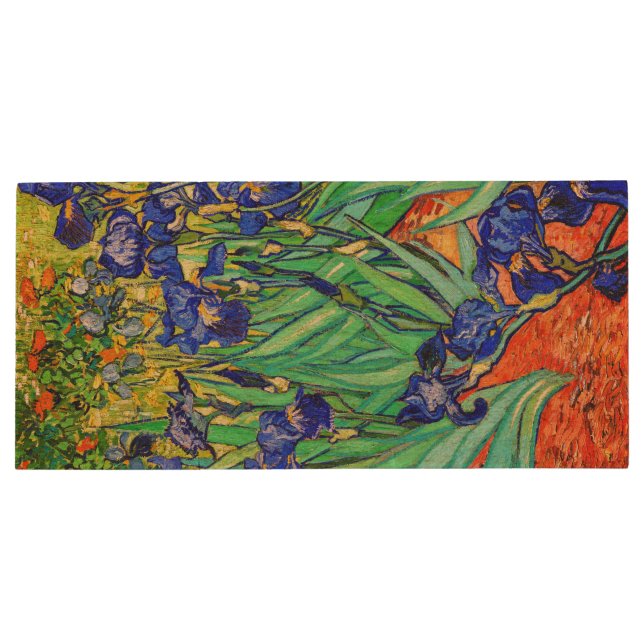 Irises by Vincent Van Gogh Wood Flash Drive (Back)