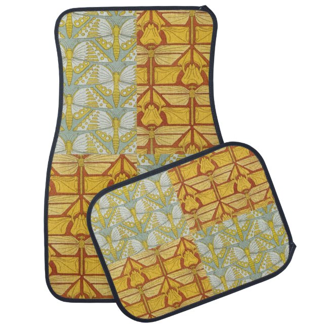 Irises Dragonflies Butterflies Art Nouveau Car Floor Mat (Set)