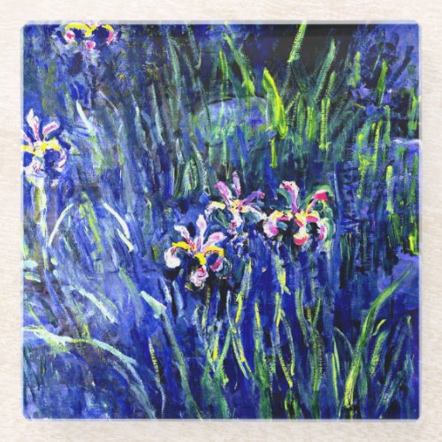 Irises famous floral painting by Claude Monet Glass Coaster