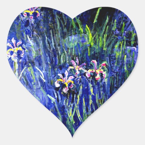 Irises famous floral painting by Claude Monet Heart Sticker