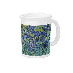 Irises, Floral Oil Painting, Vincent Van Gogh Beverage Pitcher