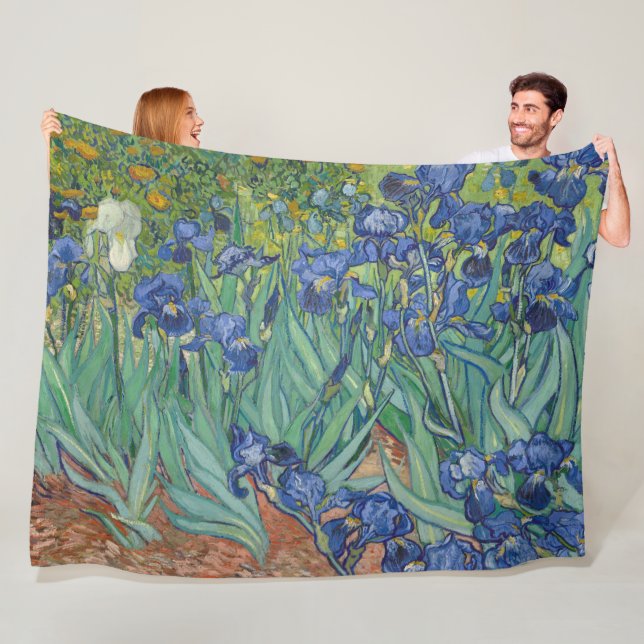 Irises, Floral Oil Painting, Vincent Van Gogh Fleece Blanket (In Situ)