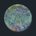 Irises, Floral Oil Painting, Vincent Van Gogh Paper Plates<br><div class="desc">Vincent Van Gogh,  1889,  Saint-Rémy-de-Provence France
oil on canvas
post impressionist floral oil painting of a flower bed of blooming/flowering deep blue summer irises with rich green stems and leaves,  with tiny orange flowers in the background

elegant stately sophisticated boho chic eclectic bohemian fine classic modern art decor</div>