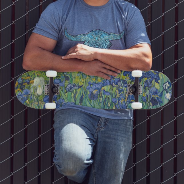 Irises, Floral Oil Painting, Vincent Van Gogh Skateboard (Outdoor 3)
