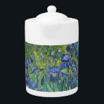 Irises, Floral Oil Painting, Vincent Van Gogh Teapot<br><div class="desc">Vincent Van Gogh, 1889, Saint-Rémy-de-Provence France
oil on canvas
post impressionist floral oil painting of a flower bed of blooming/flowering deep blue summer irises with rich green stems and leaves, with tiny orange flowers in the background
elegant stately sophisticated boho chic eclectic bohemian fine classic modern art decor</div>