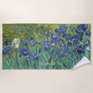Irises Flowers Nature Vincent Van Gogh Vintage Art Beach Towel