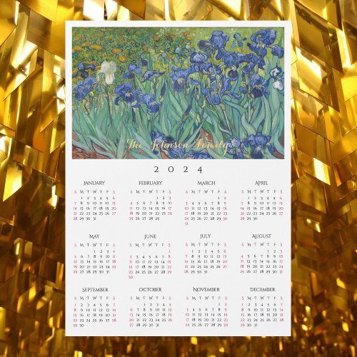 Irises Flowers Vincent Van Gogh 2024 Calendar Card