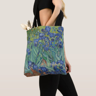 Irises Flowers Vincent Van Gogh Monogrammed Art Tote Bag
