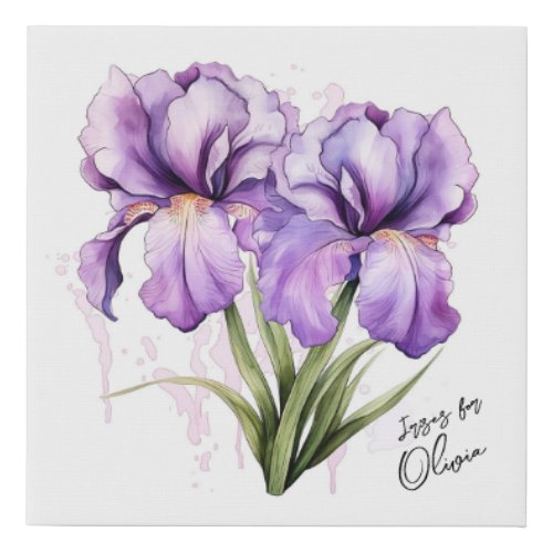 Irises for Editable Slogan  Name Faux Canvas Print