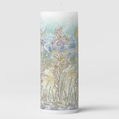Irises Henna Watercolor Art Pillar Candle