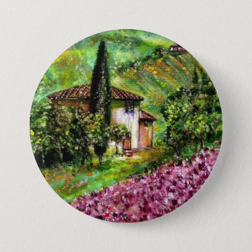 IRISES IN GREEN TUSCANY LANDSCAPE PINBACK BUTTON