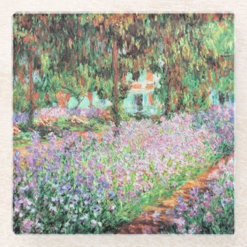 Irises In Monet's Garden Glass Coaster by monetart at Zazzle