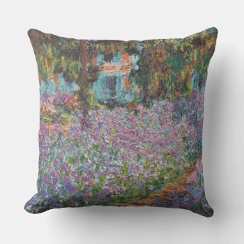 Irises In The Garden Monet Fine Art Throw Pillow by monetart at Zazzle