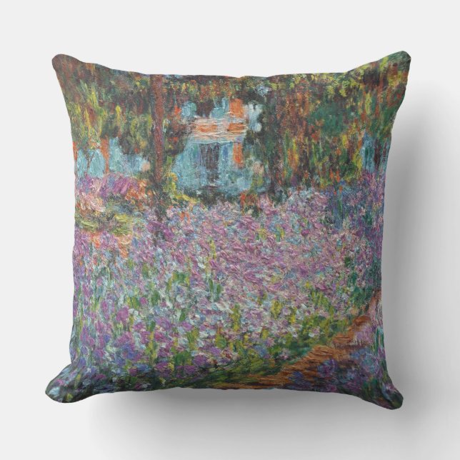 Irises in the Garden Monet Fine Art Throw Pillow (Front)