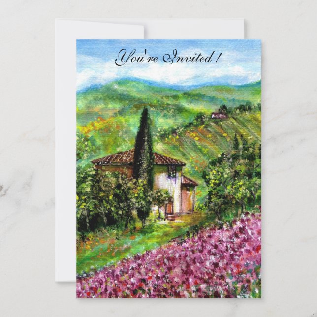 IRISES IN TUSCANY,Green Purple Flower Field Invitation (Front)