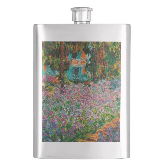 Irises Monet Garden Giverny flowers Hip Flask (Front)